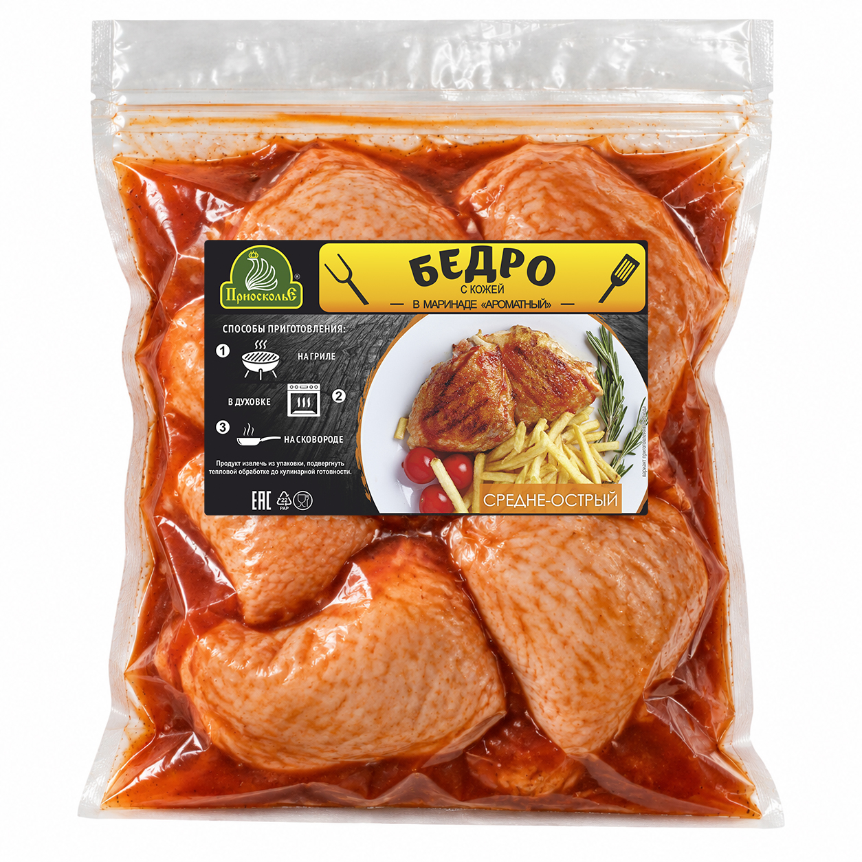 Бедро с кожей цыпленка-бройлера в маринаде